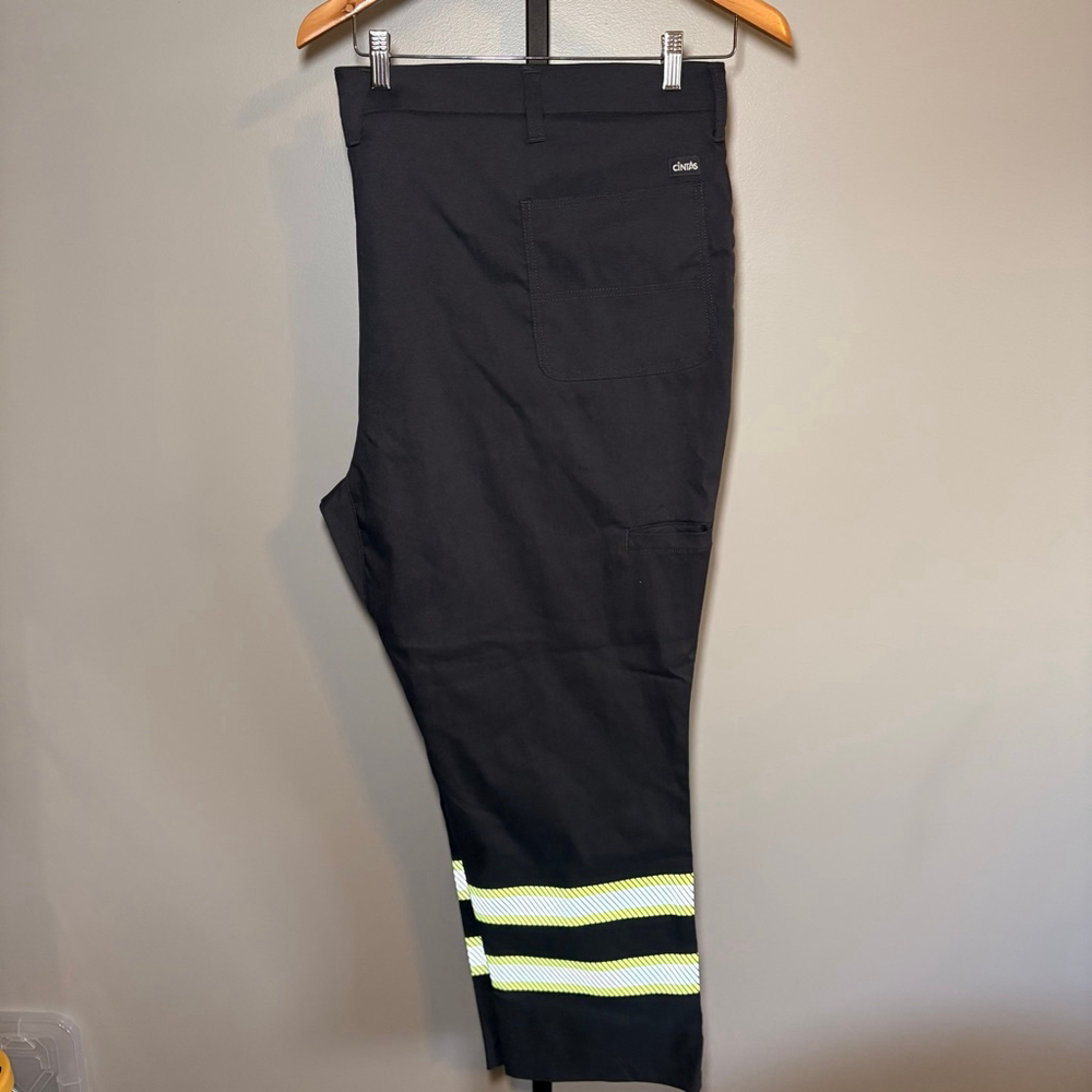 Men's Cintas Black Work‎ Pants Waist 52 with Yellow Reflective Stripes